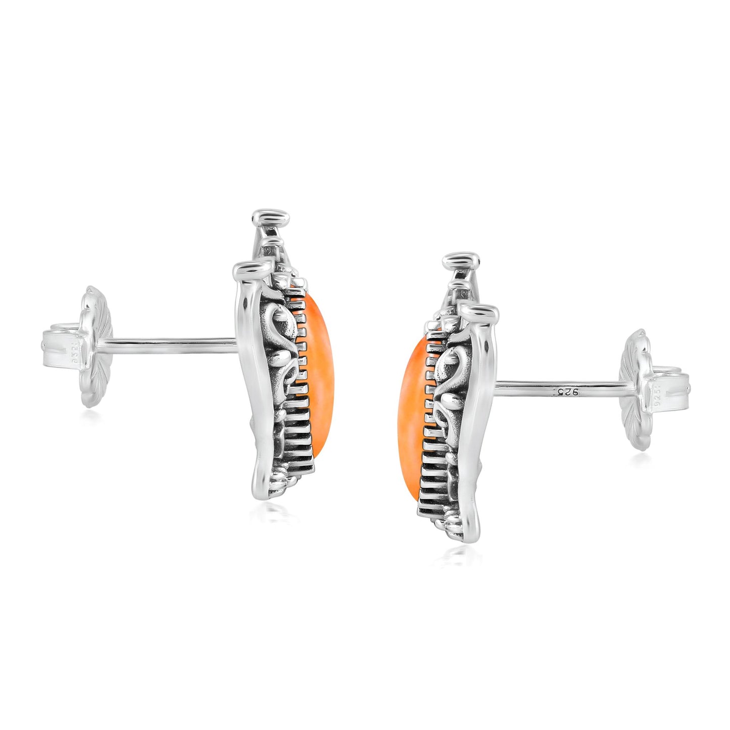 Sterling Silver Orange Spiny Oyster Butterfly Stud Earrings