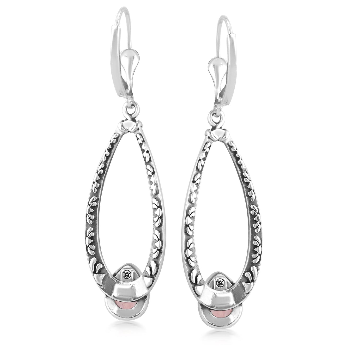 Sterling Silver Rhodochrosite Pear-Cut Long Oval Lever Back Dangle Earrings