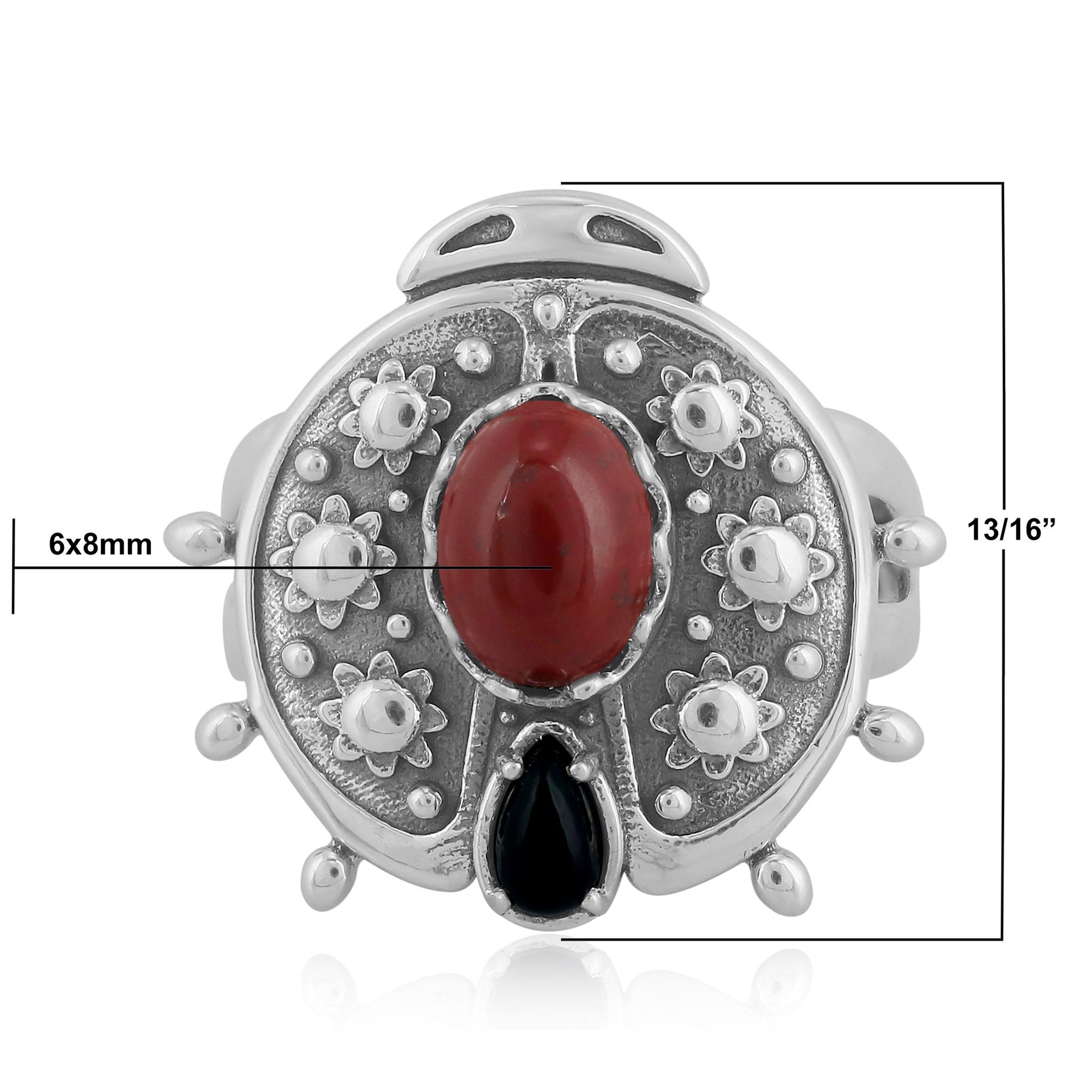 Sterling Silver Red Jasper Black Onyx Ladybug Ring