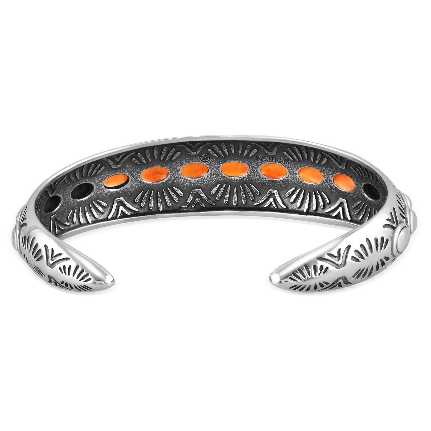 Sterling Silver Orange Spiny Oyster Textured Cuff Bracelet