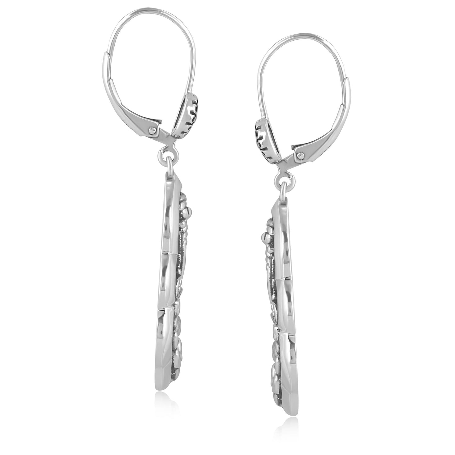 Sterling Silver Flower Lever Back Earrings