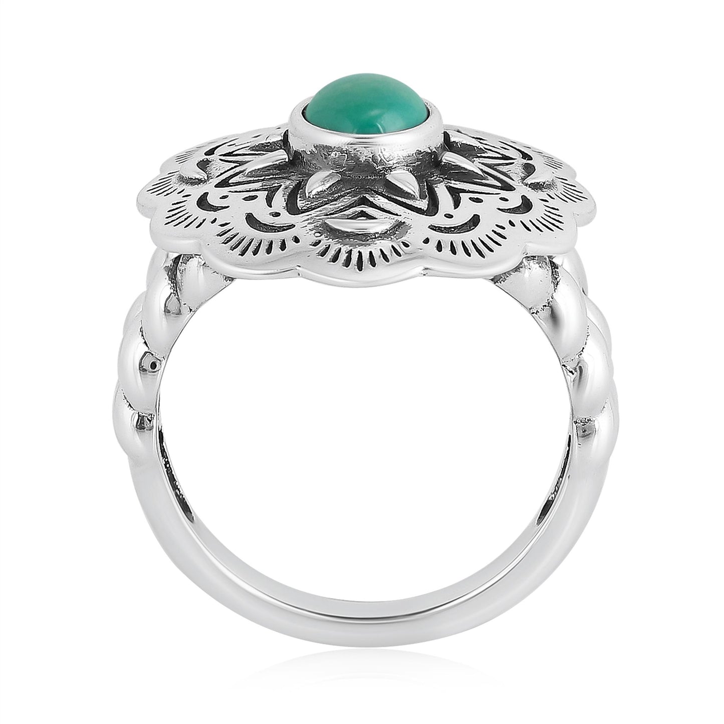 Sterling Silver Blue Green Turquoise Oval Gemstone Concha Ring