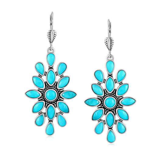 EXCLUSIVELY OURS! Sterling Silver Kingman Turquoise Cluster Dangle Earrings