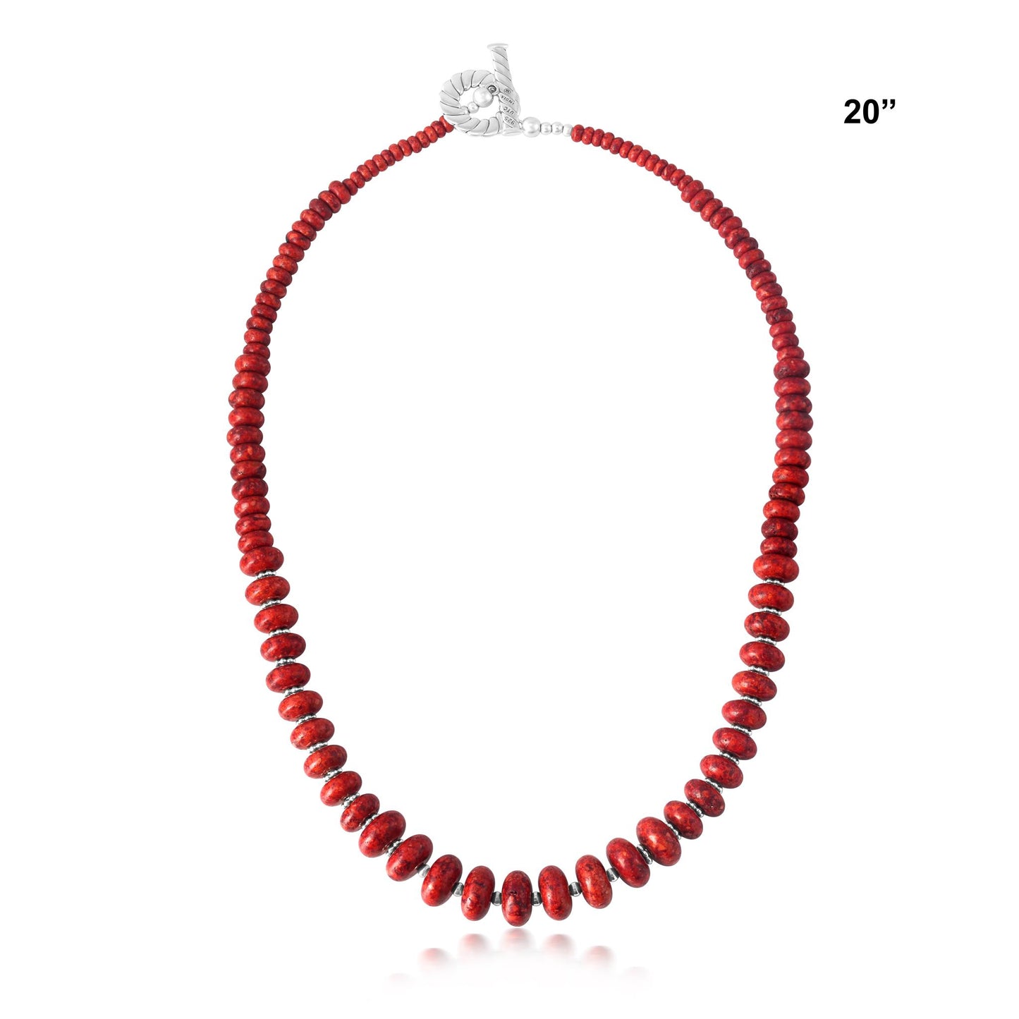 Sterling Silver Red Coral Bead Toggle Necklace