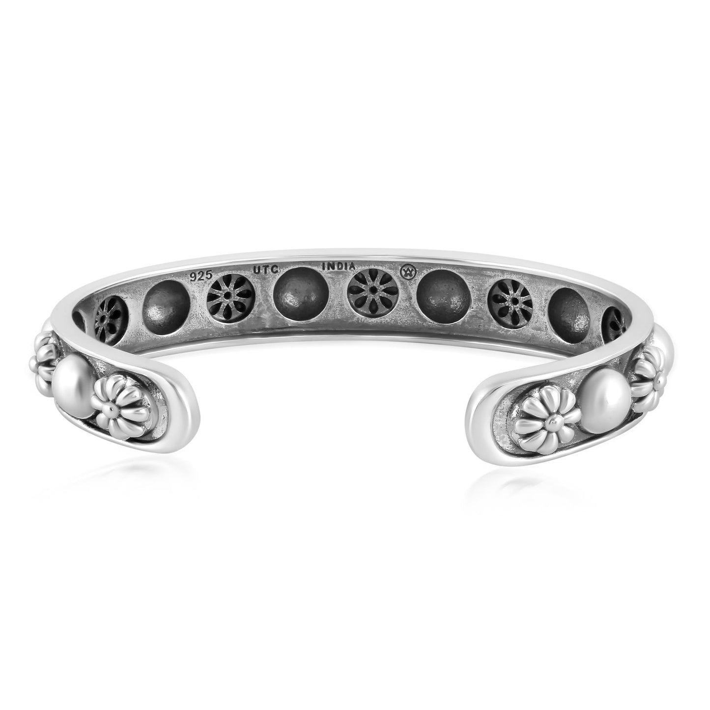 Sterling Silver Concha Flower and Bead Wide Cuff Bracelet