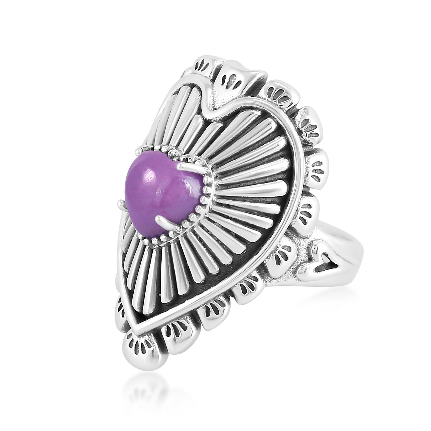 Sterling Silver Phosphosiderite Bold Heart Ring, Sizes 5 to 10