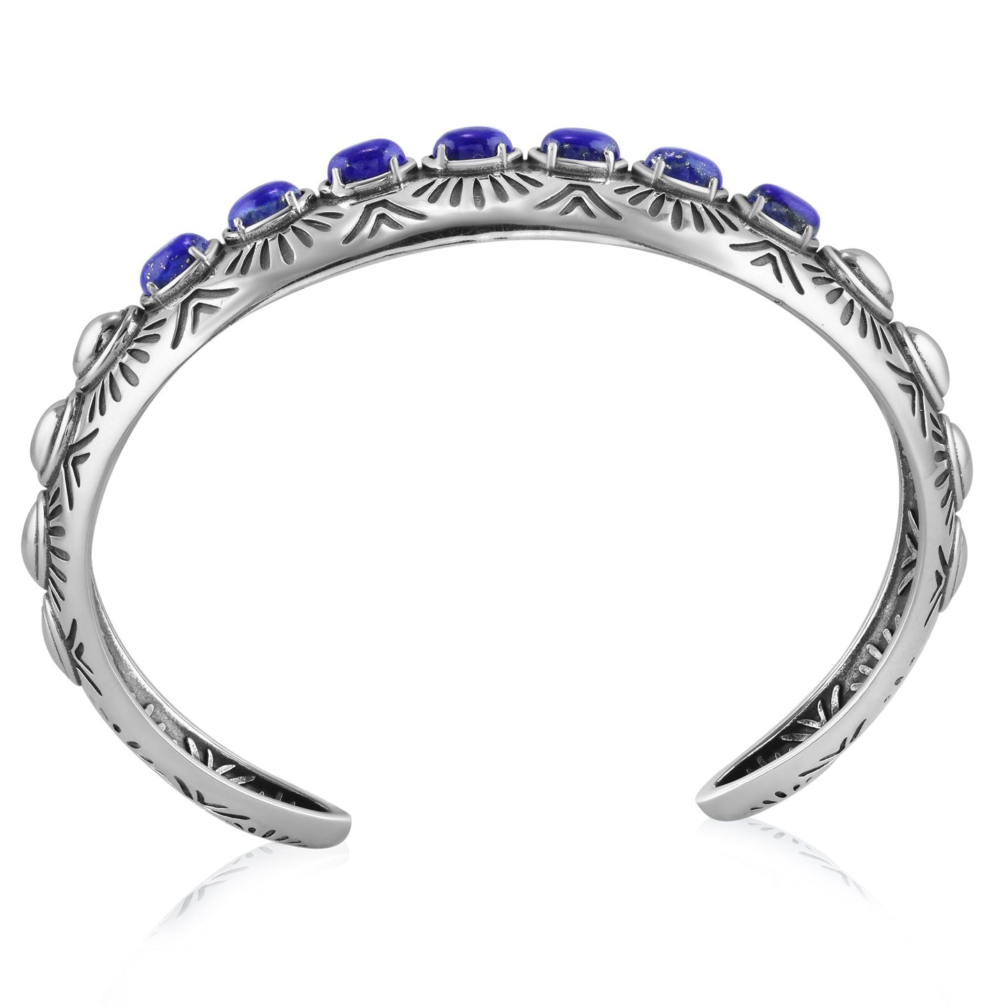 Sterling Silver Lapis Gemstone Textured Cuff Bracelet