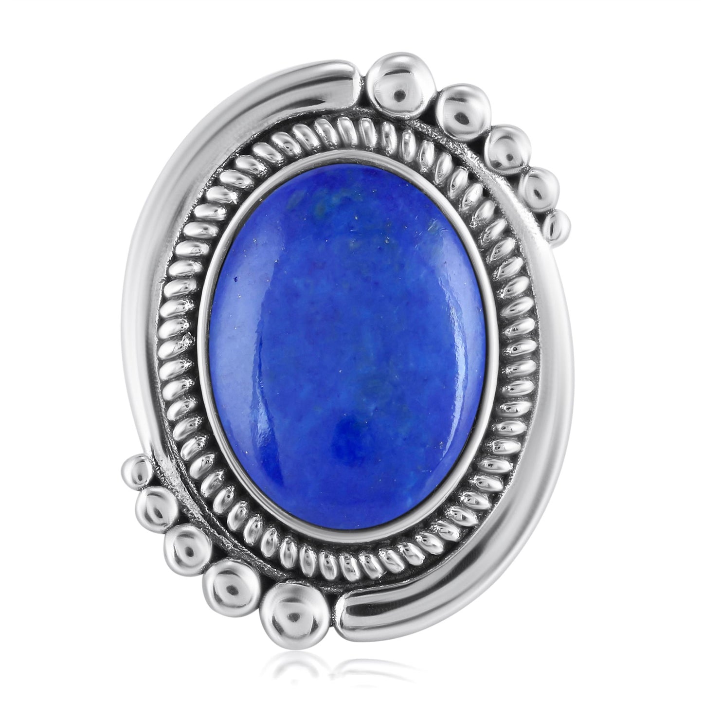 Sterling Silver Lapis Oval Beaded Ring