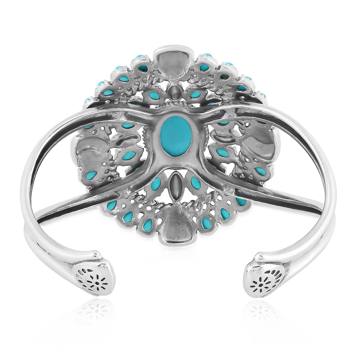 EXCLUSIVELY YOURS! Sterling Silver Kingman Turquoise Oval Floral Cluster Cuff Bracelet