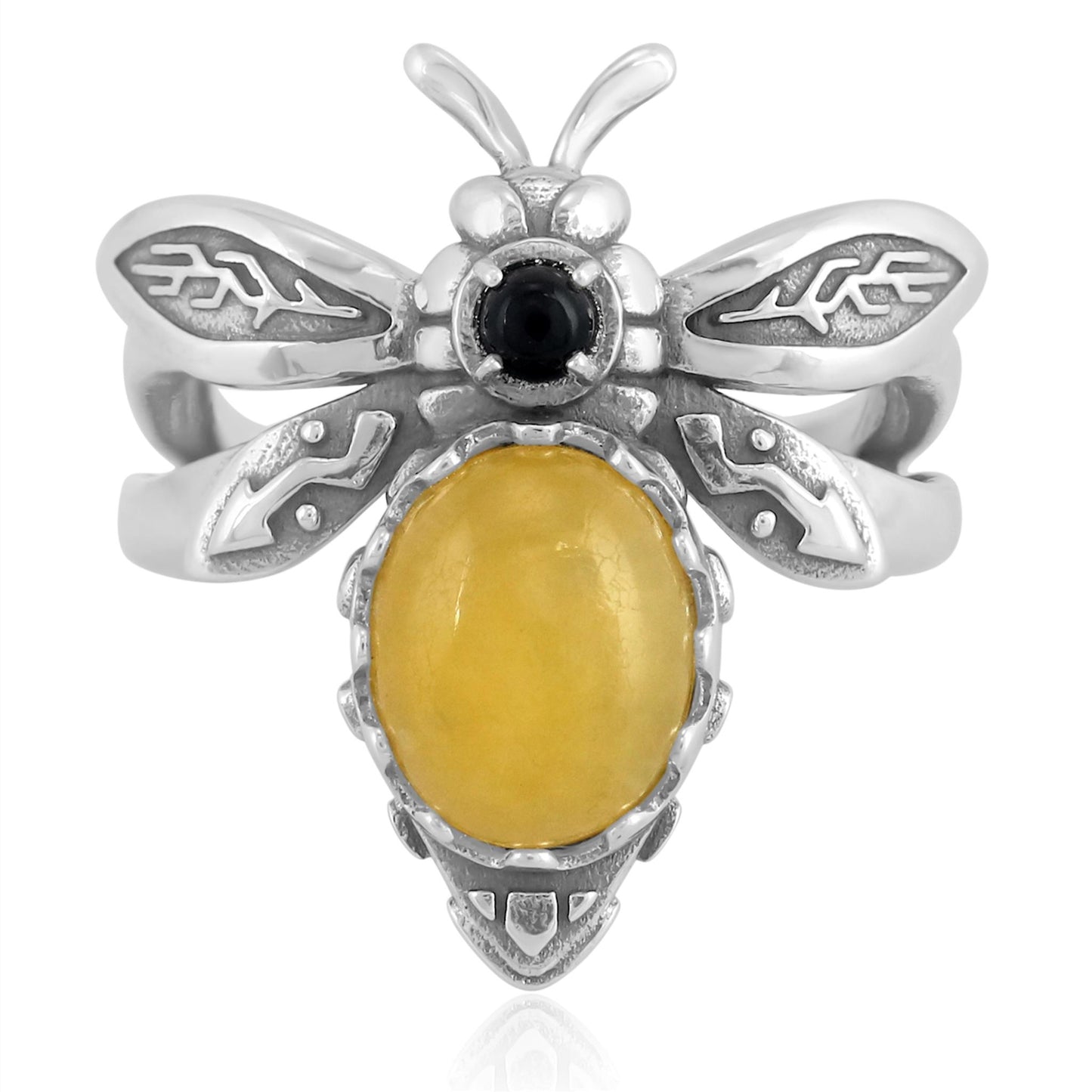 Sterling Silver Yellow Quartz Black Onyx Bumblebee Ring