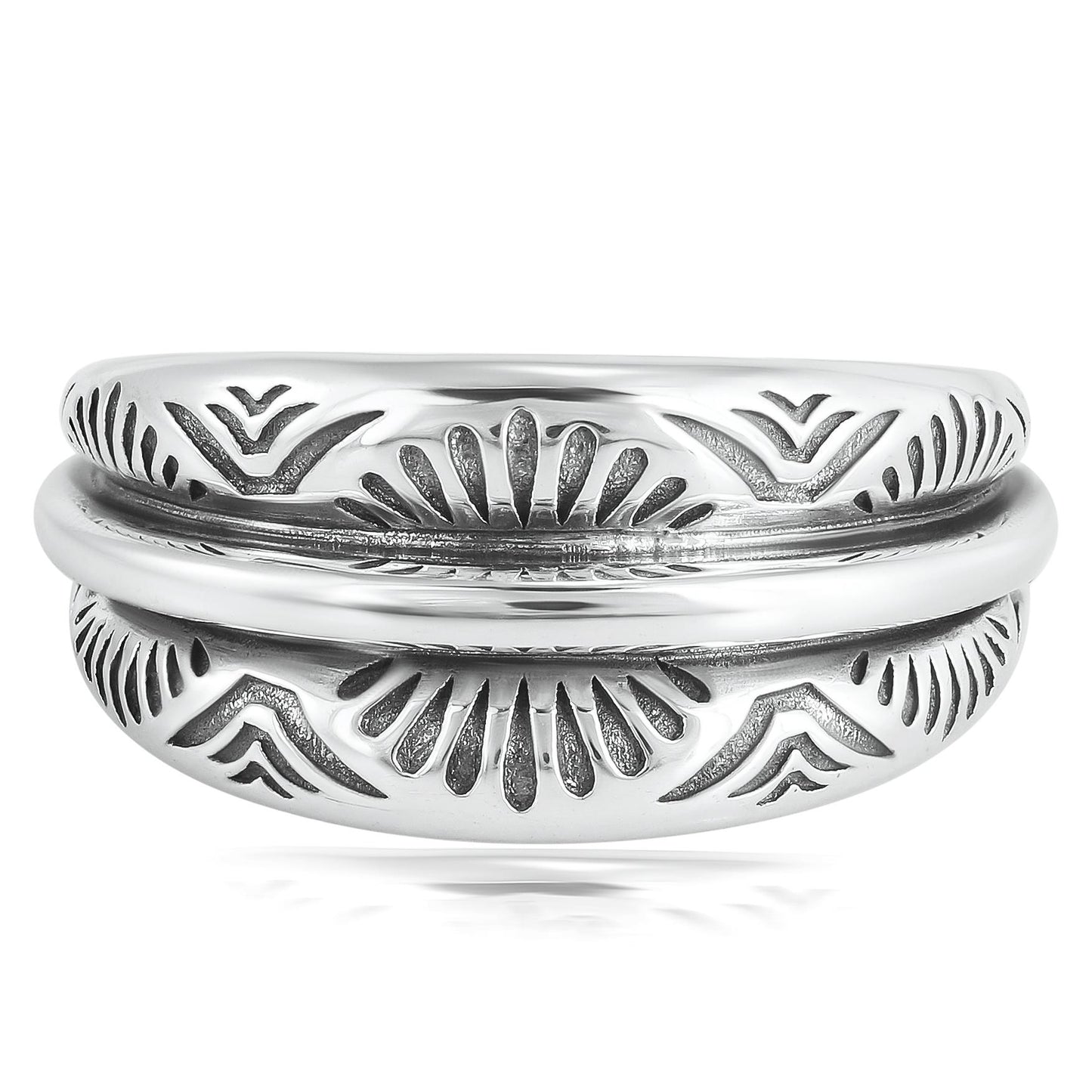 Sterling Silver Etched Fan Tapered Ring