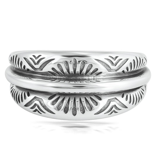 Sterling Silver Etched Fan Tapered Ring