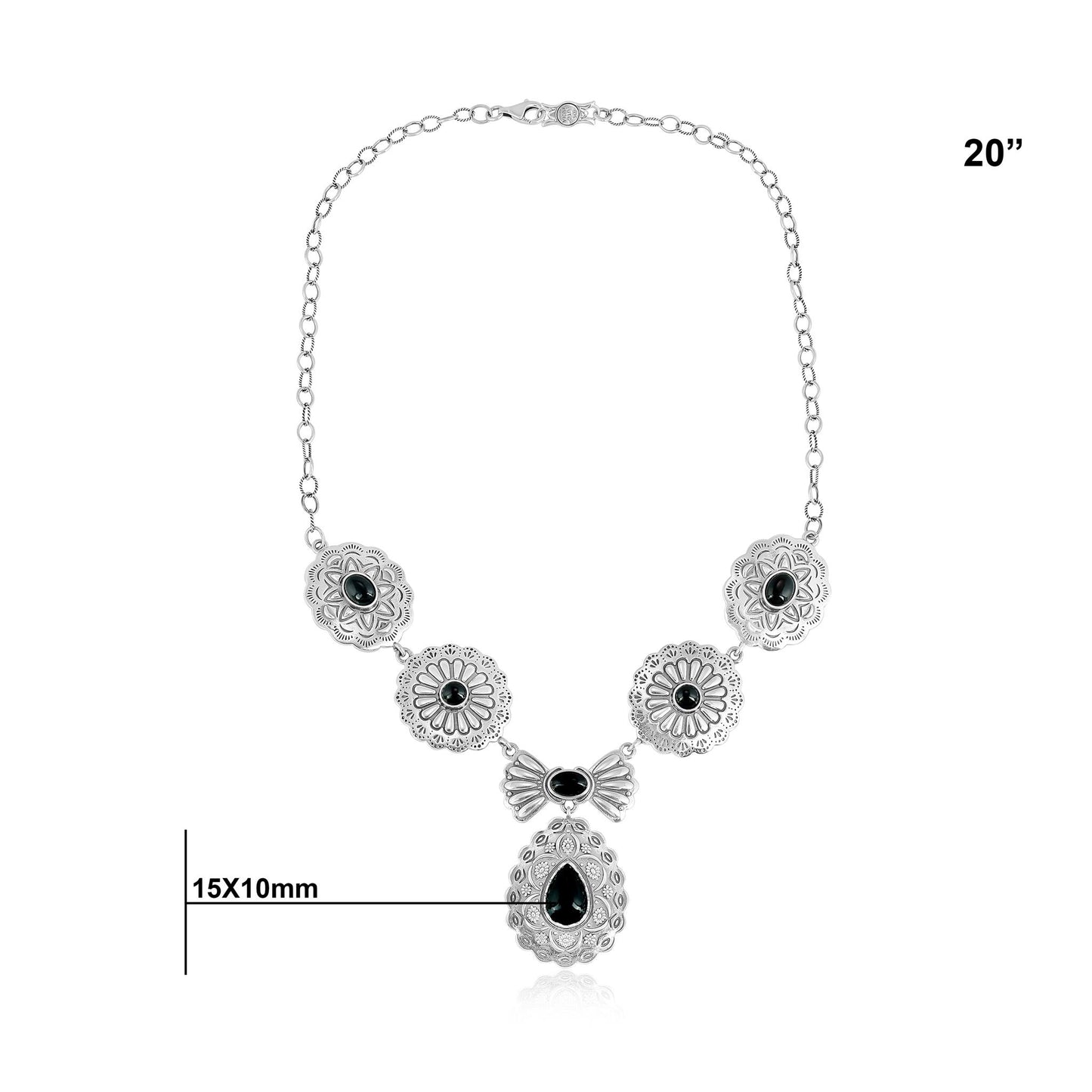 Sterling Silver Black Agate Concha Statement Necklace