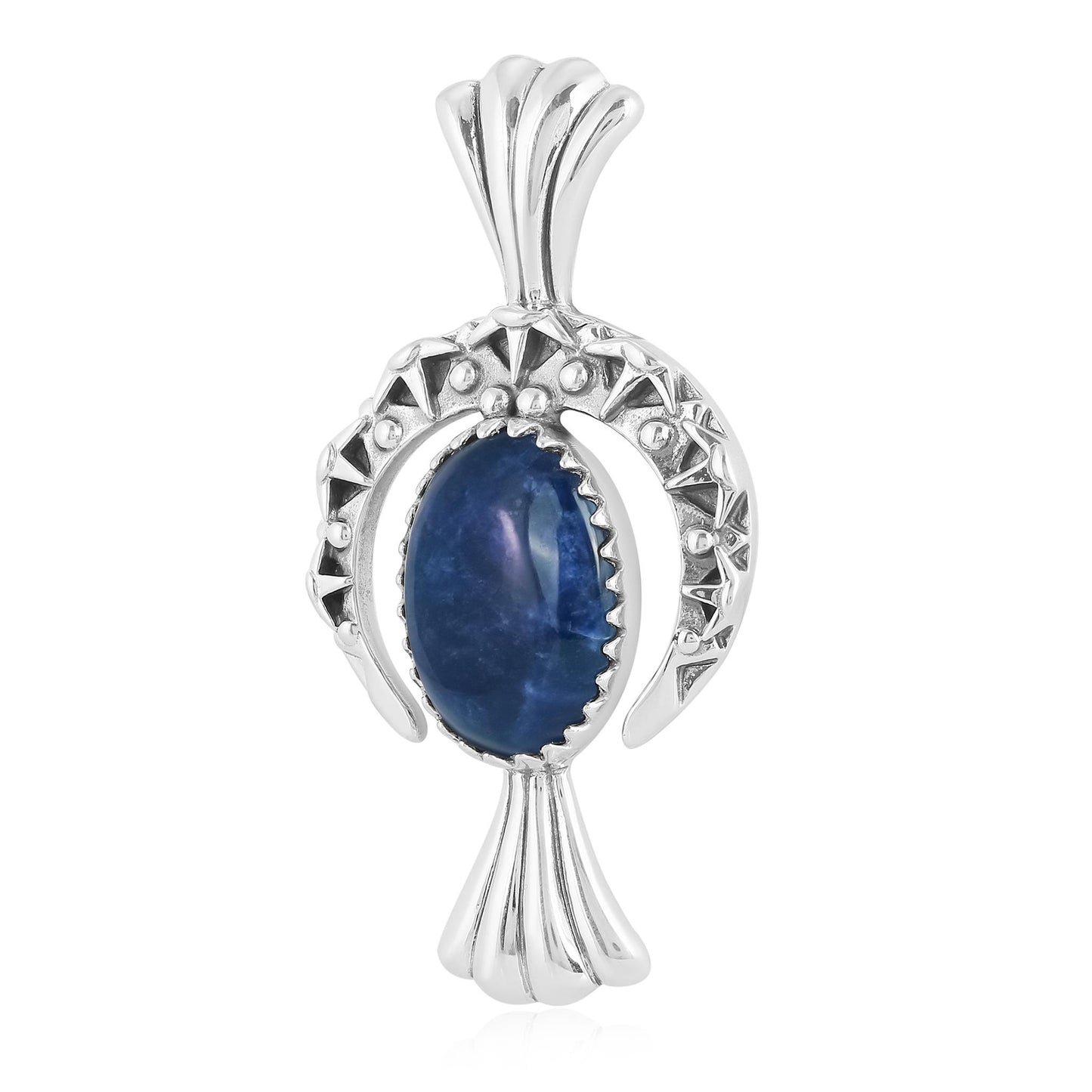 Sterling Silver Sodalite Fritz Casuse Squash Blossom Naja Crescent Moon Pendant Enhancer