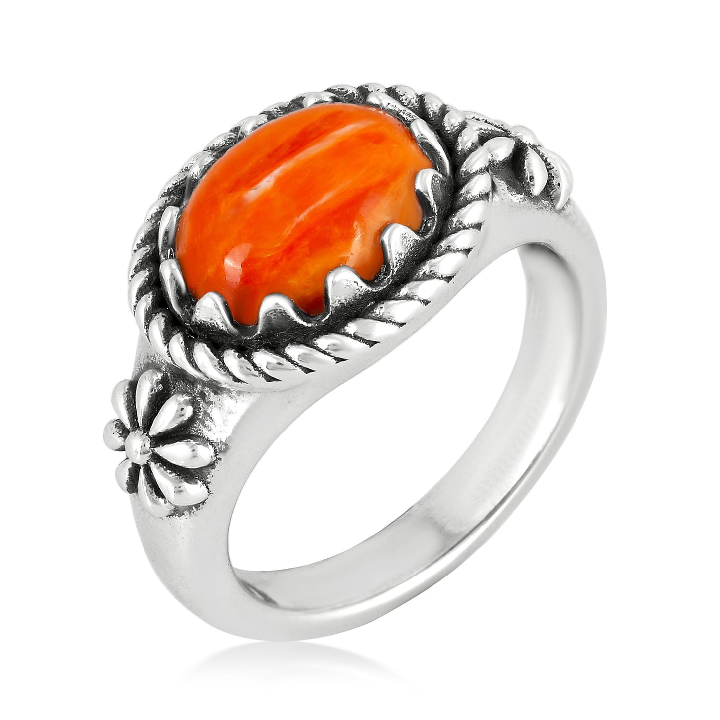 Sterling Silver Orange Spiny Oyster East West Ring