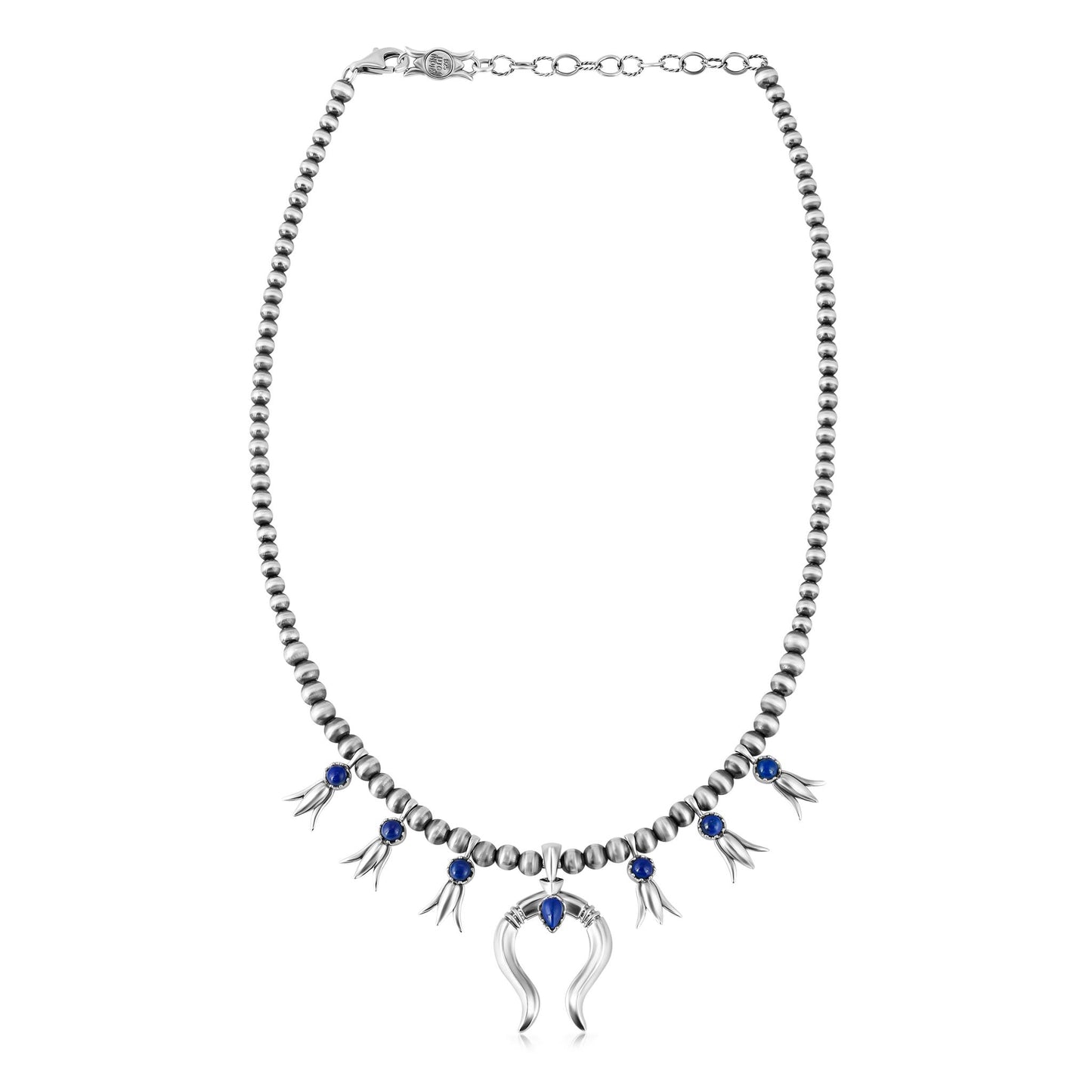 Sterling Silver Lapis Beaded Squash Blossom Necklace