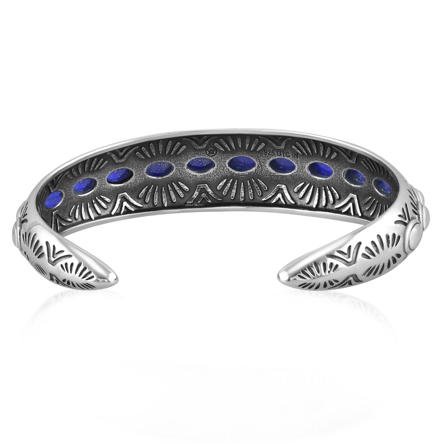 Sterling Silver Lapis Gemstone Textured Cuff Bracelet