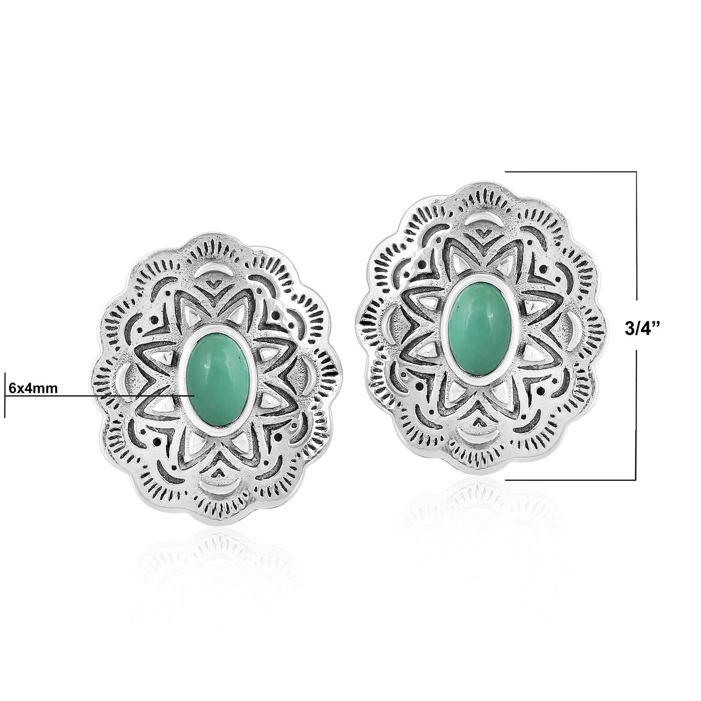 Sterling Silver Green Turquoise Concha Stud Earrings