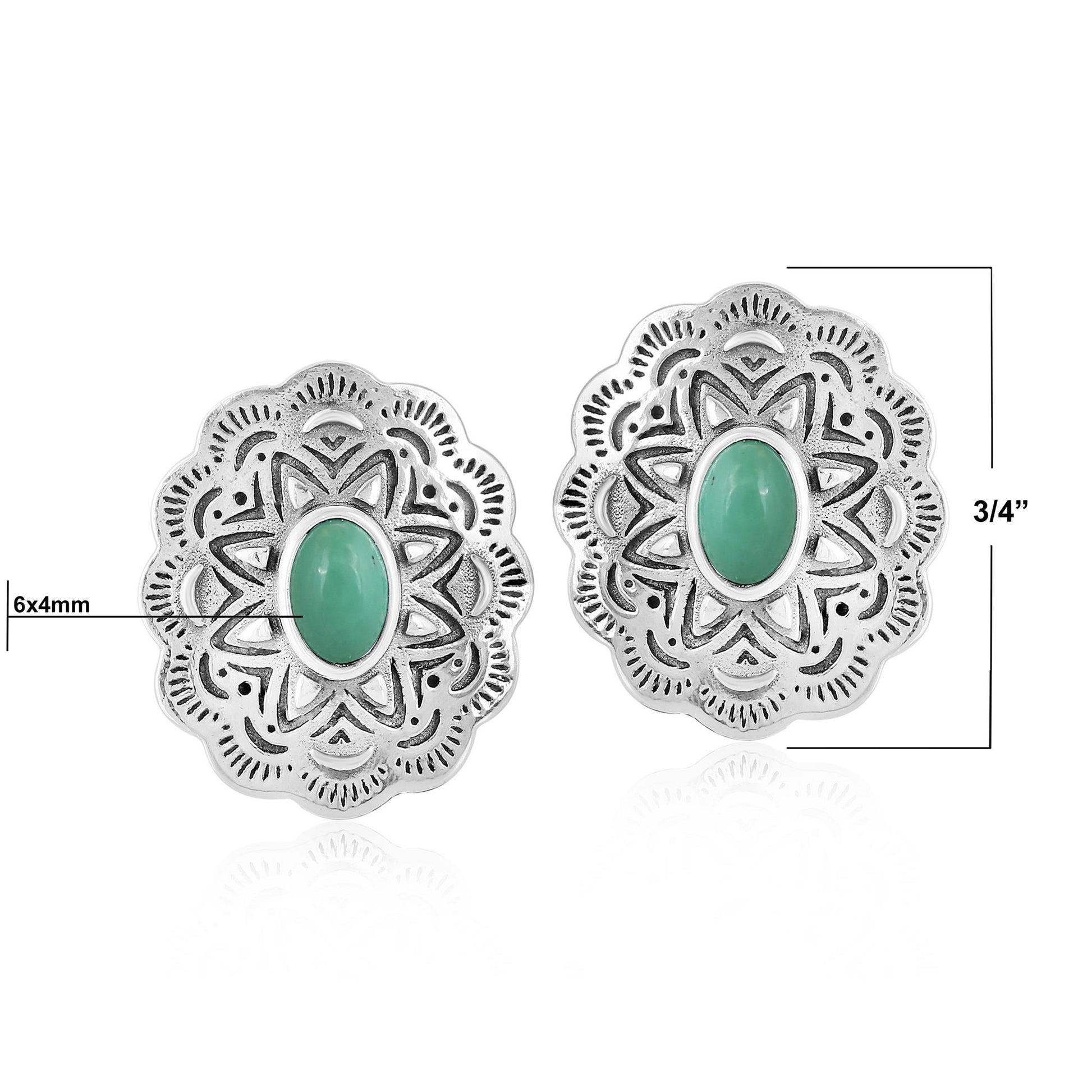 Sterling Silver Green Turquoise Concha Stud Earrings