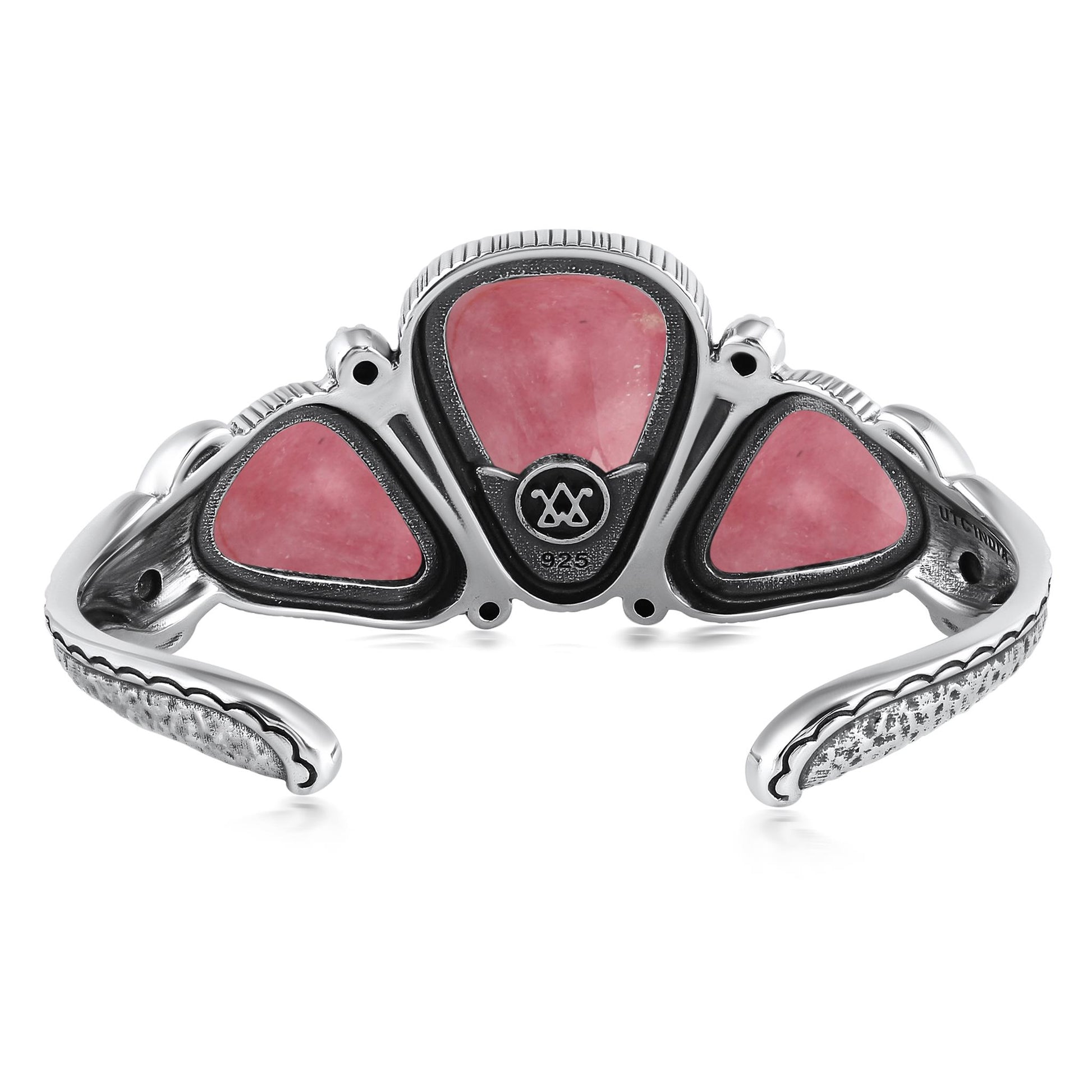 EXCLUSIVELY OURS! Sterling Silver Rhodonite 3-Stone Triangle Cuff