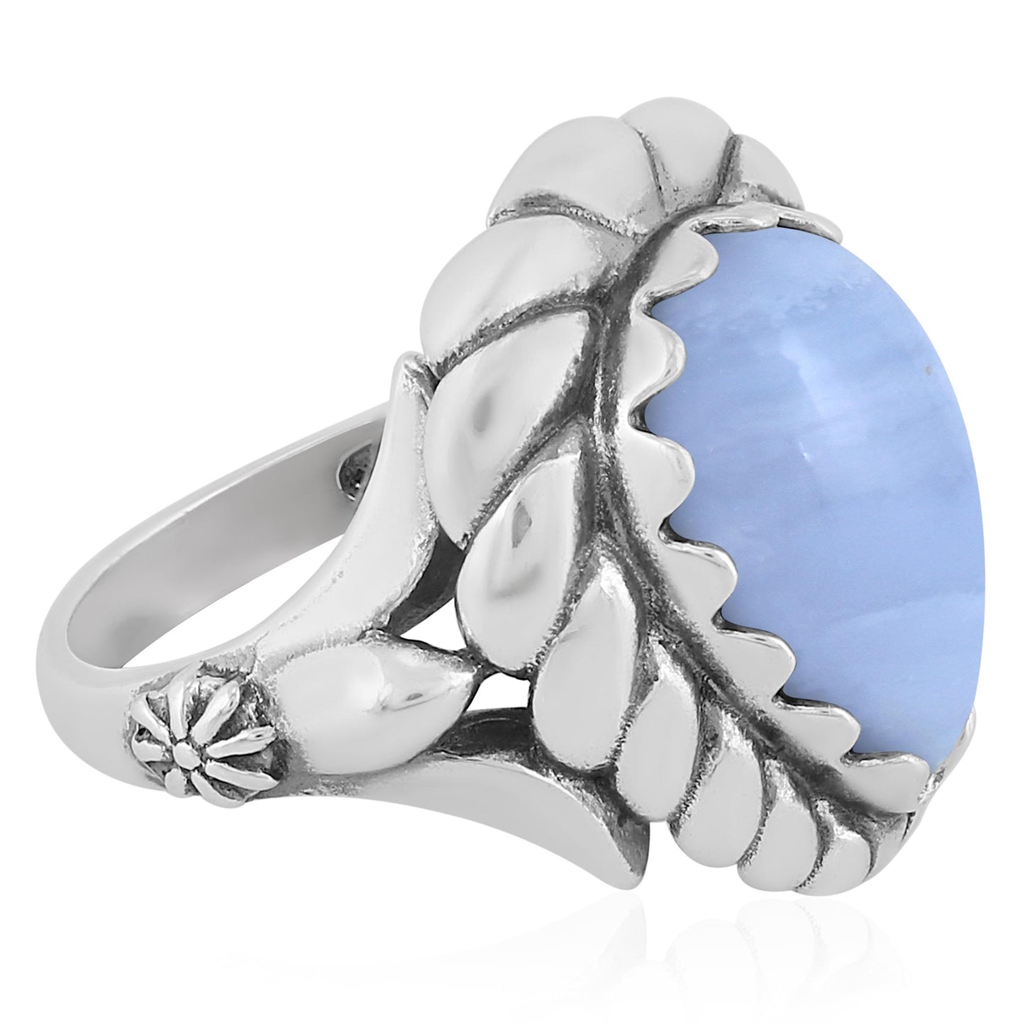 Sterling Silver Blue Lace Agate Pear Cut Rope Ring