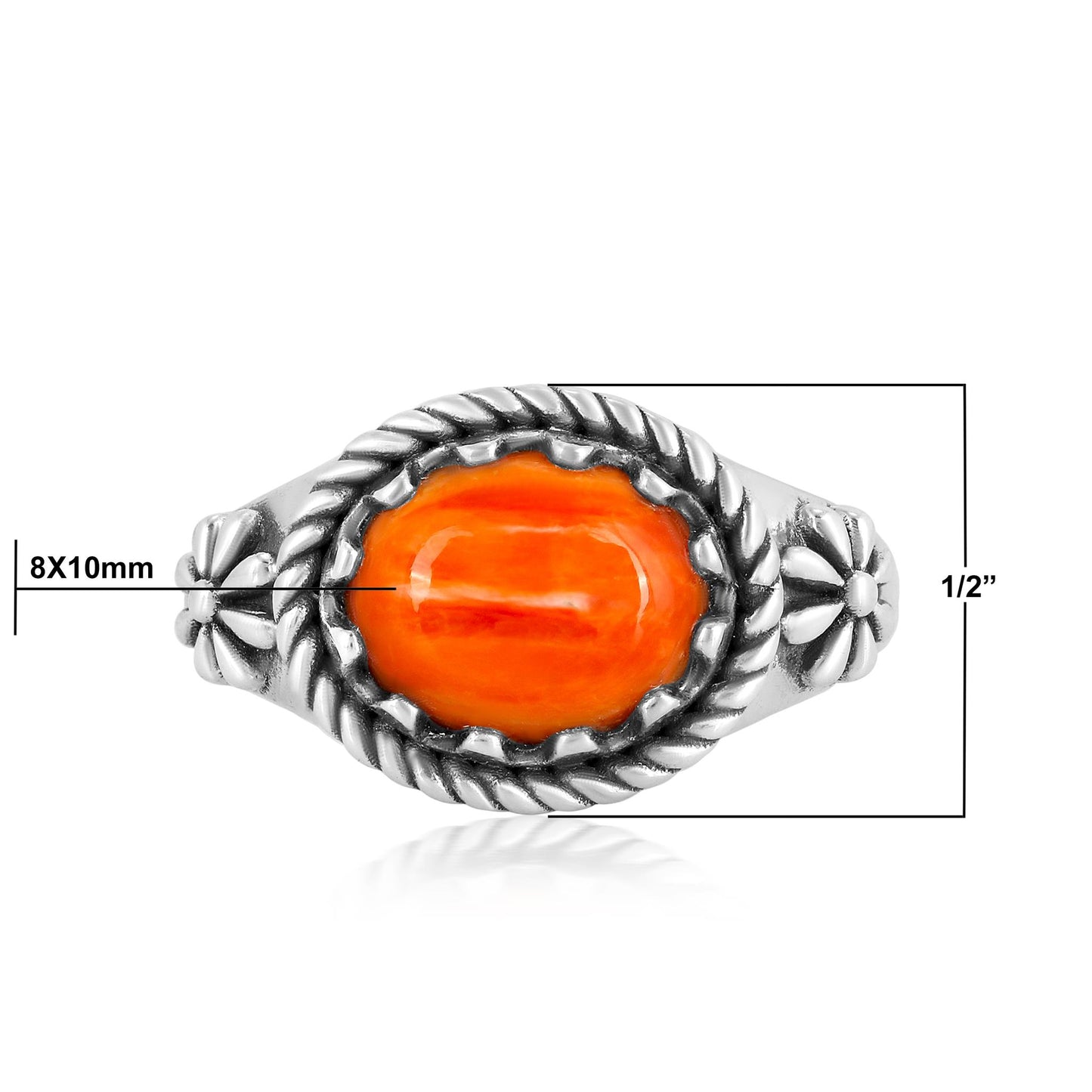 Sterling Silver Orange Spiny Oyster East West Ring
