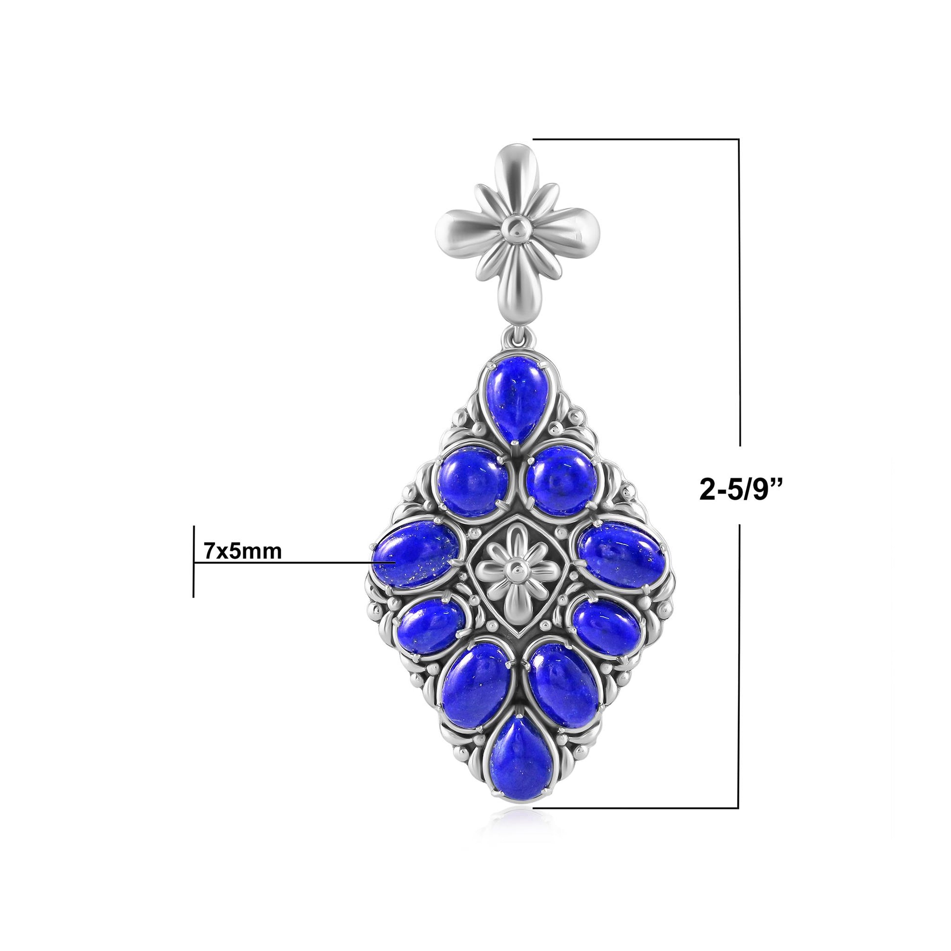 Sterling Silver Lapis Diamond Shaped Cluster Pendant Enhancer