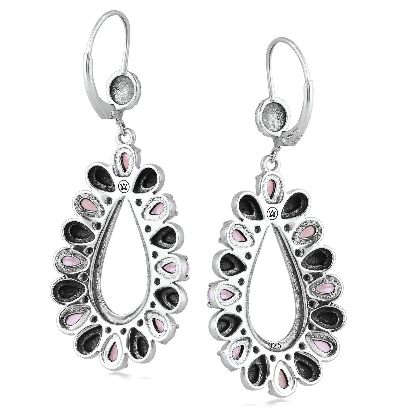 Sterling Silver Rhodochrosite Open Teardrop Pear-Cut Dangle Earrings