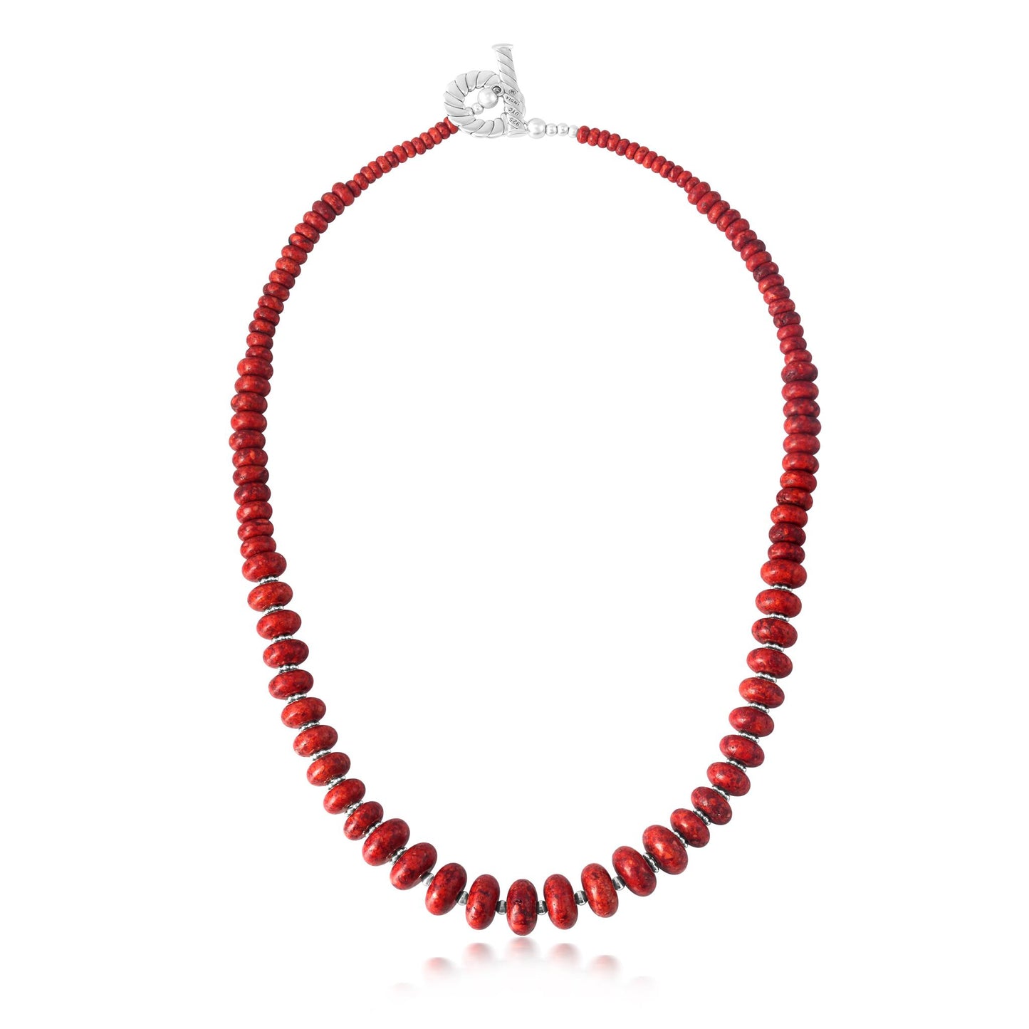 Sterling Silver Red Coral Bead Toggle Necklace