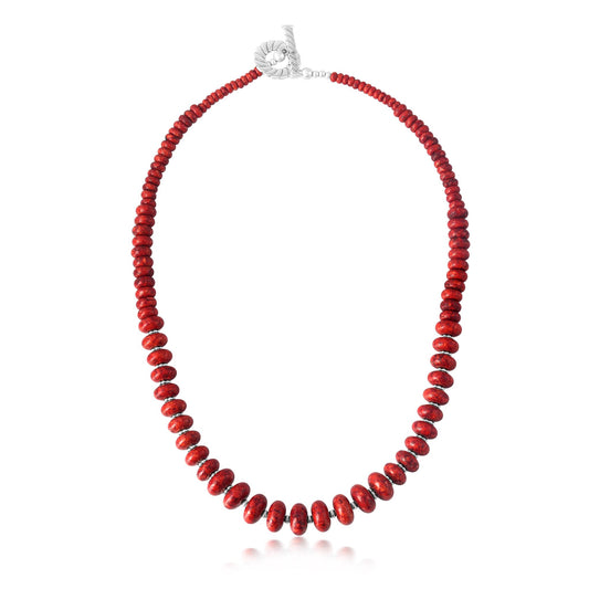 Sterling Silver Red Coral Bead Toggle Necklace