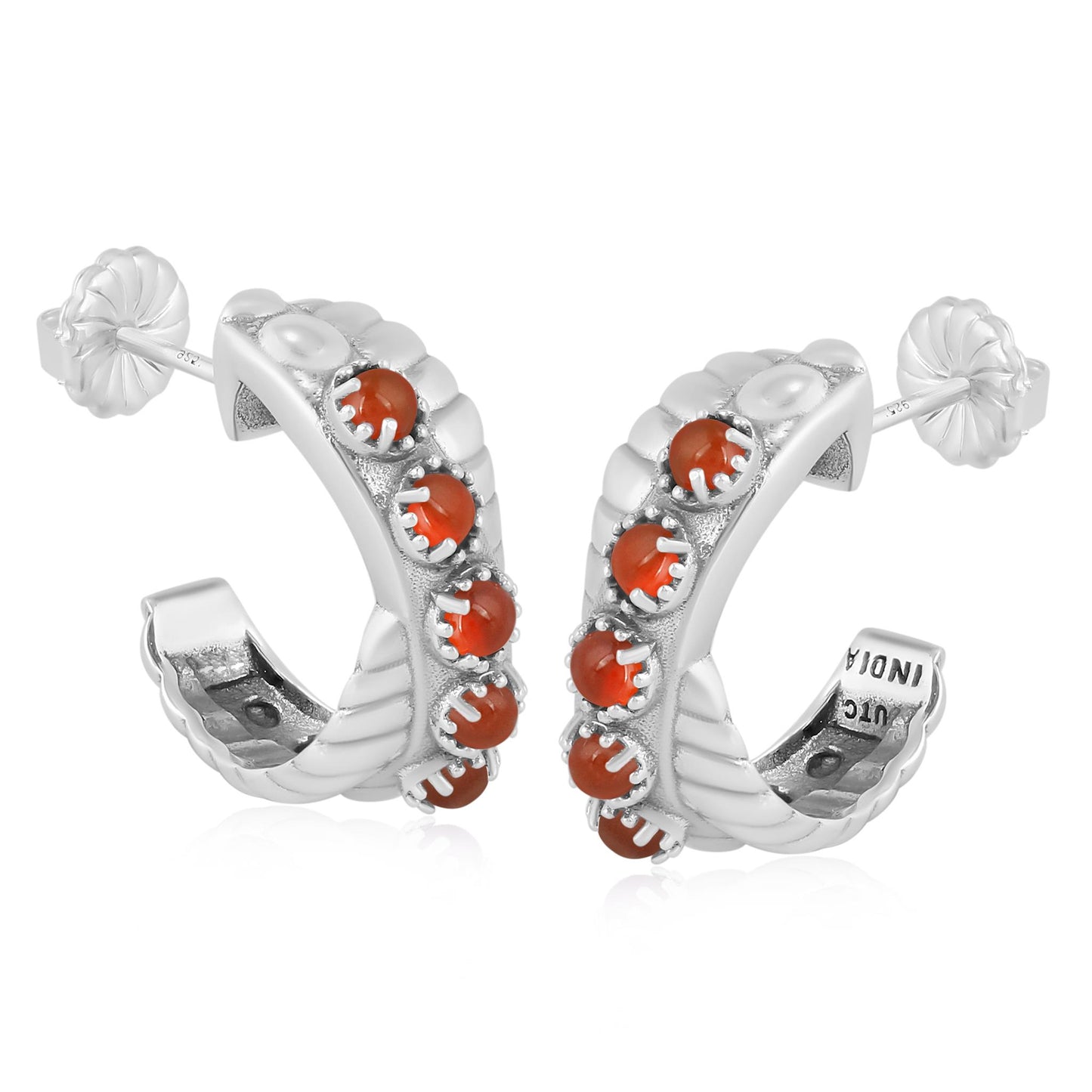 Sterling Silver Red Onyx Twist Hoop Earrings