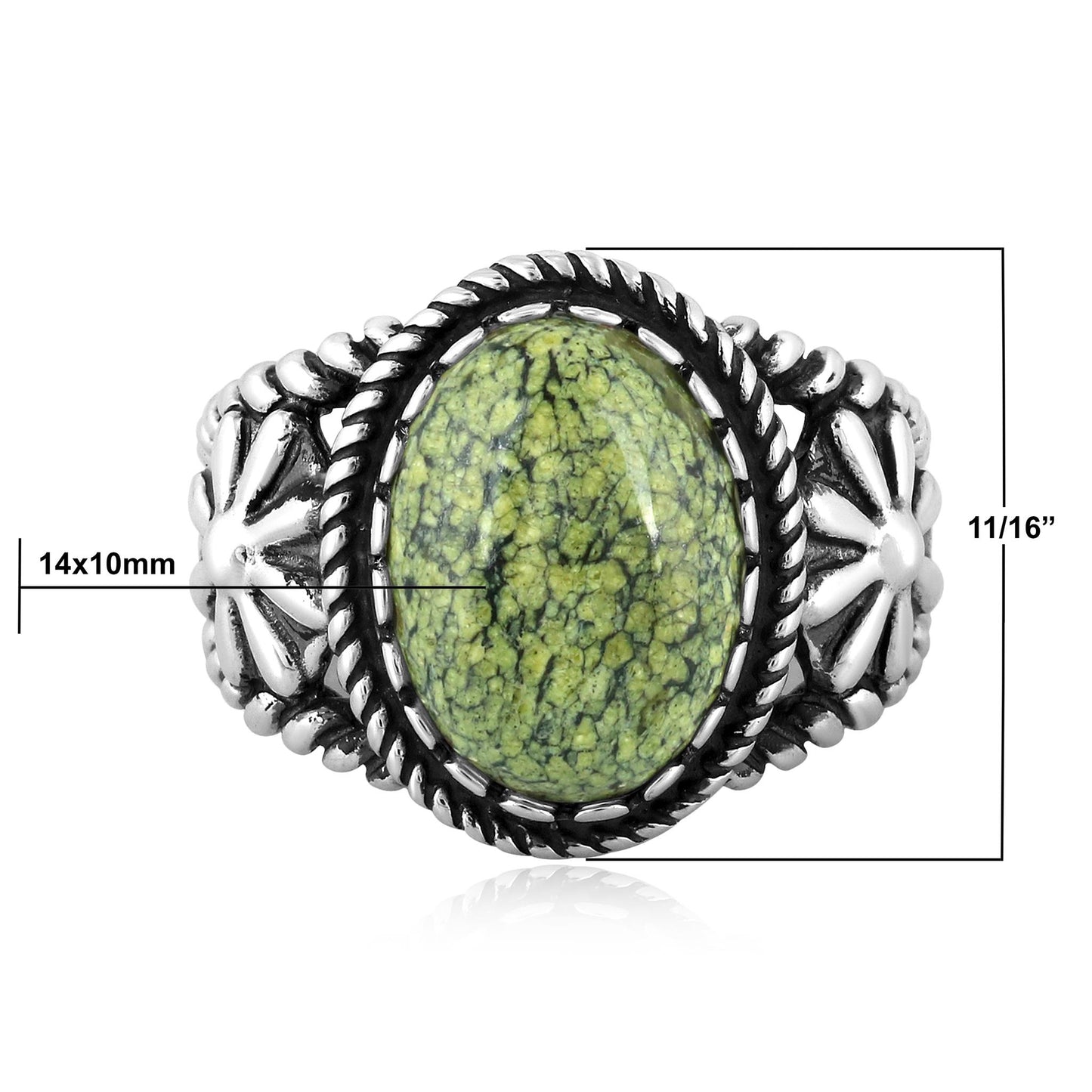 Sterling Silver Serpentine Concha Flower Ring, Sizes 5 to 11