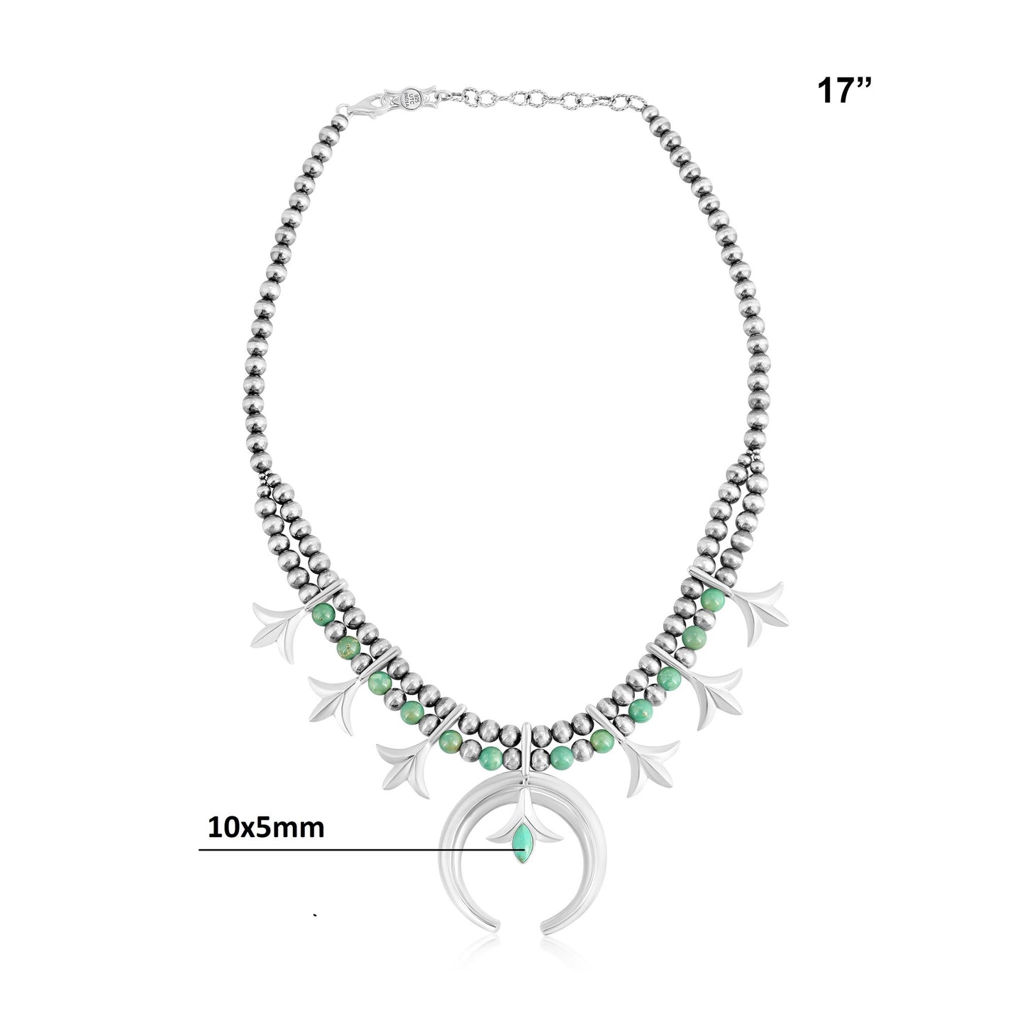 Sterling Silver Green Turquoise Bead Squash Blossom Necklace