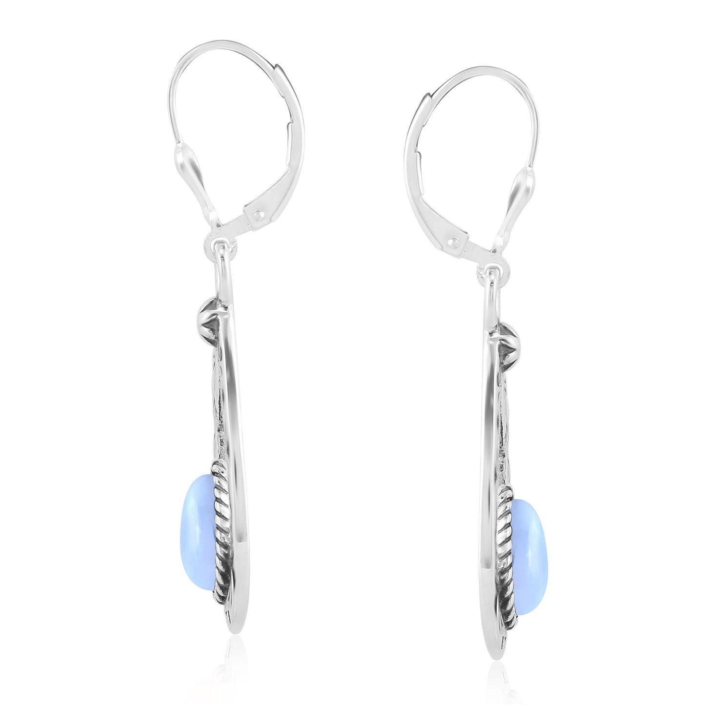Sterling Silver Blue Lace Agate Open Teardrop Dangle Earrings