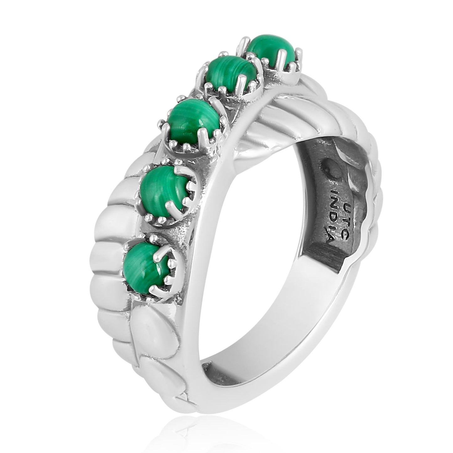 Sterling Silver Malachite Twist Band Ring