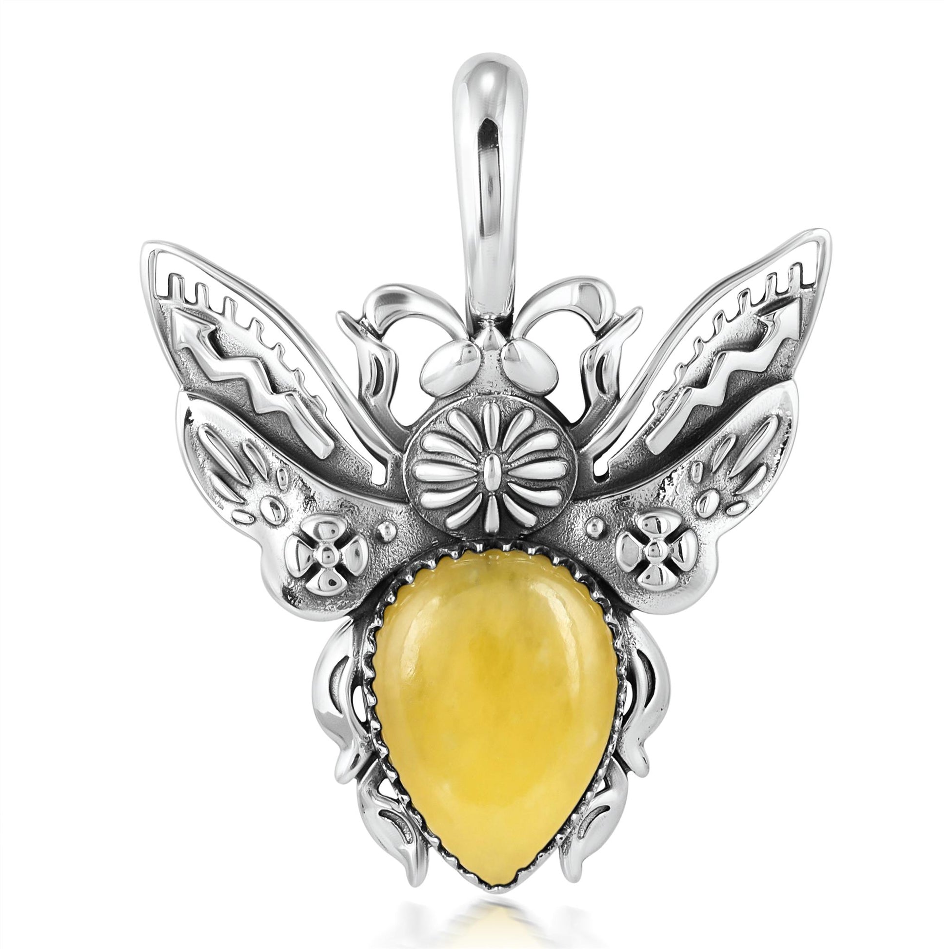Sterling Silver Yellow Jasper Bumblebee Pendant Enhancer