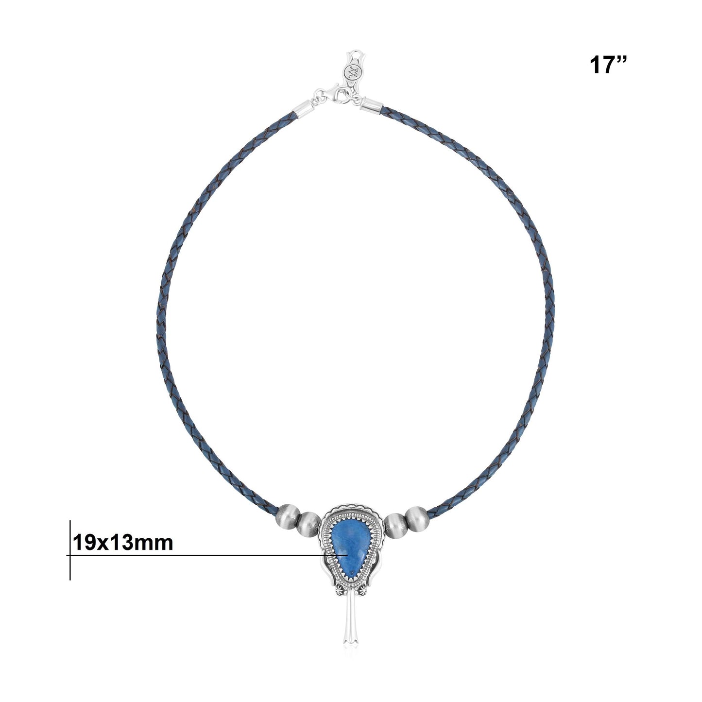 Sterling Silver Lapis Blue Leather Squash Blossom Necklace