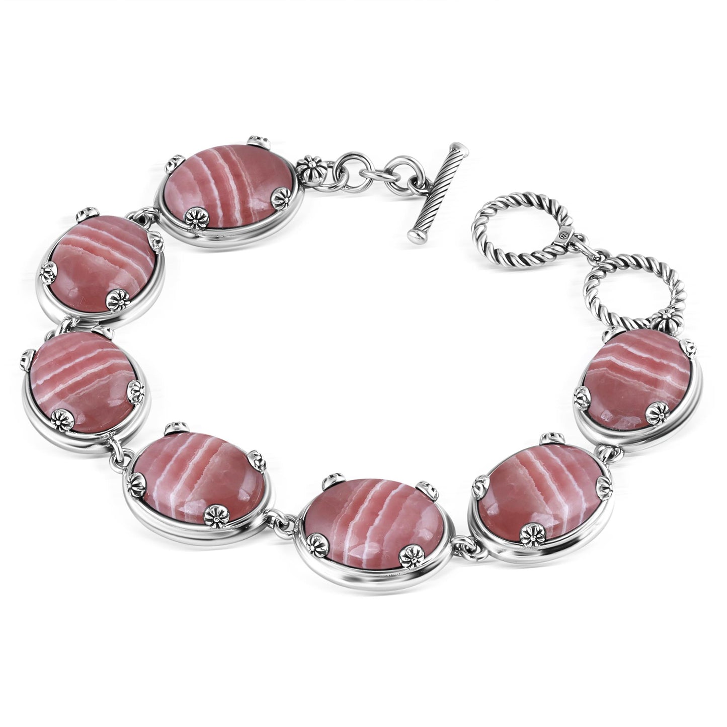 Sterling Silver Rhodochrosite Oval Cabochon Toggle Bracelet