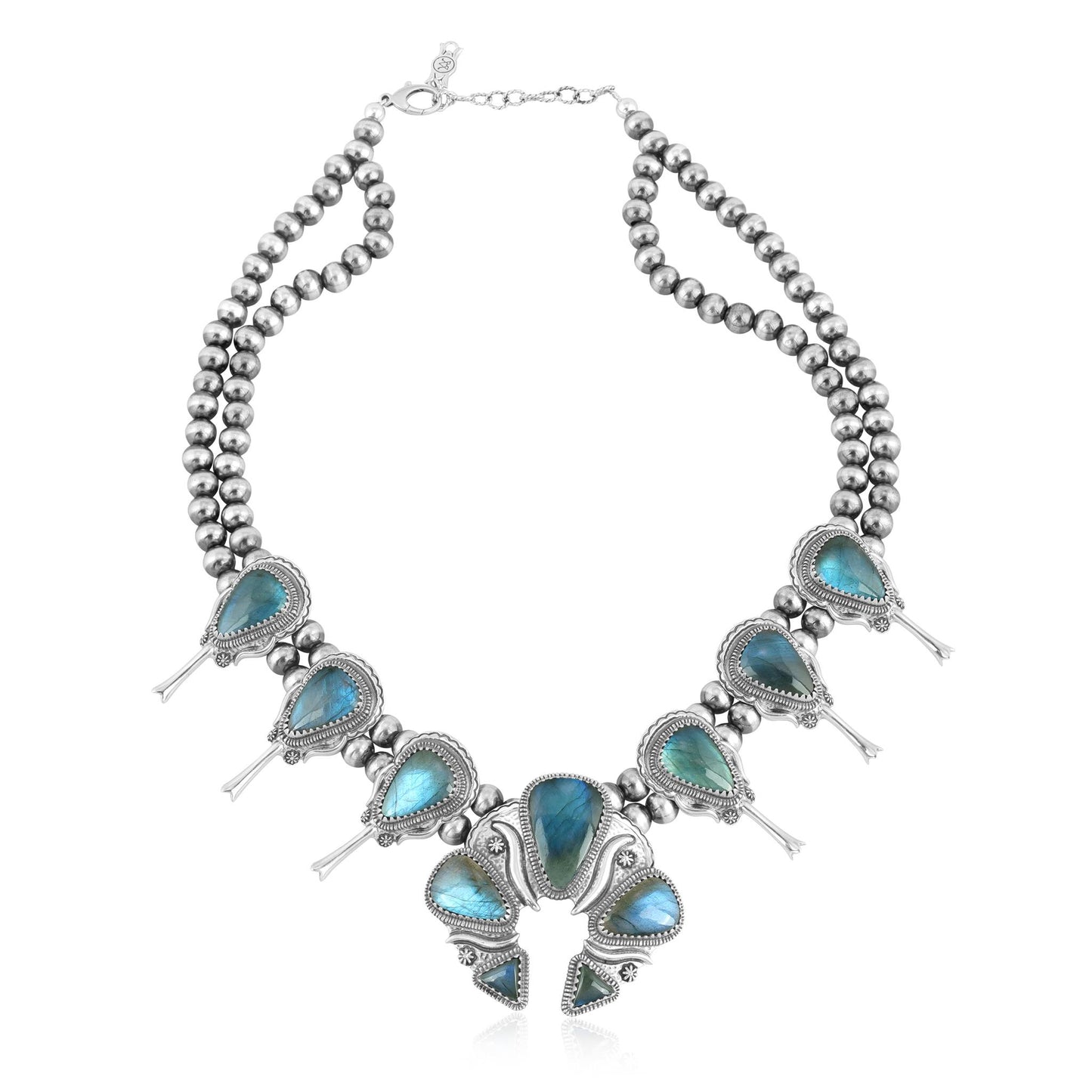 Sterling Silver Labradorite Large Naja Squash Blossom Necklace