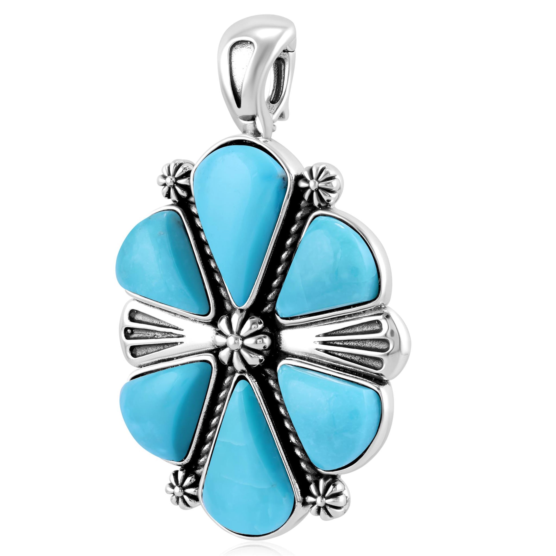 Sterling Silver Kingman Turquoise 6-Stone Triangular Concha Pendant Enhancer