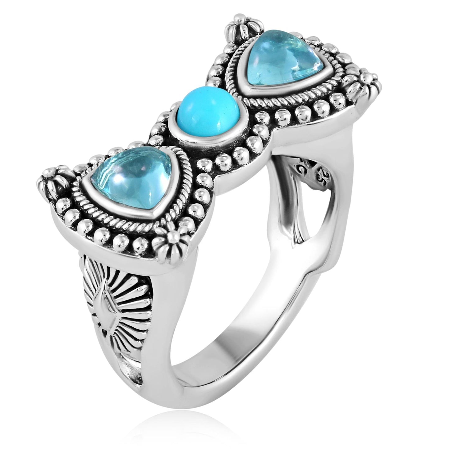Sterling Silver Sleeping Beauty Turquoise and Swiss Blue Topaz Bow Tie Ring