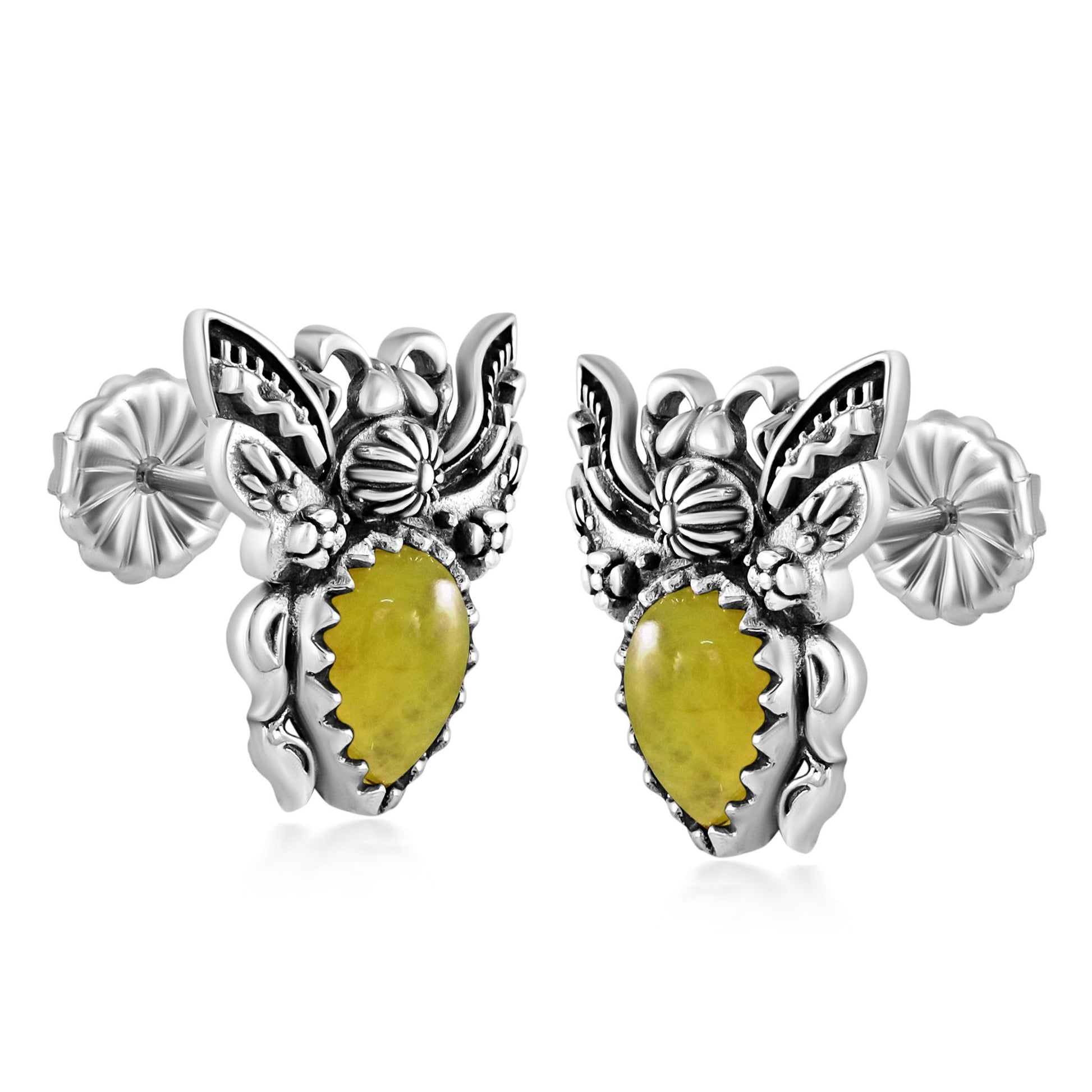 Sterling Silver Yellow Jasper Bumblebee Stud Earrings