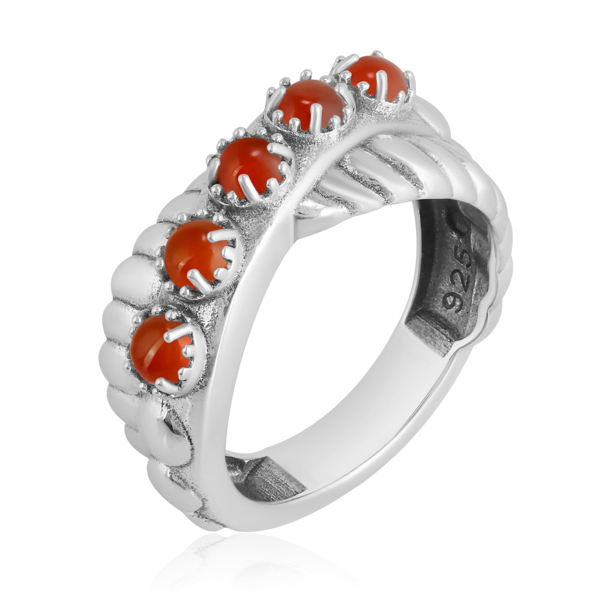 Sterling Silver Red Onyx Twist Band Ring