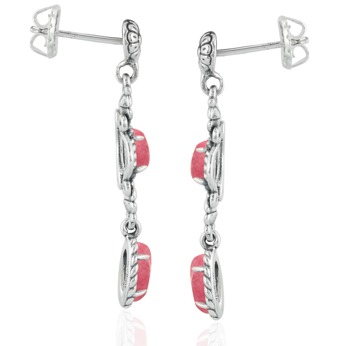 Sterling Silver Rhodonite Gemstone Floral Dangle Earrings