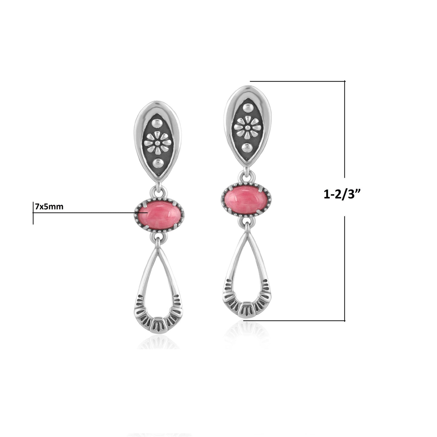 Sterling Silver Rhodonite Teardrop Double Loop Gemstone Earrings