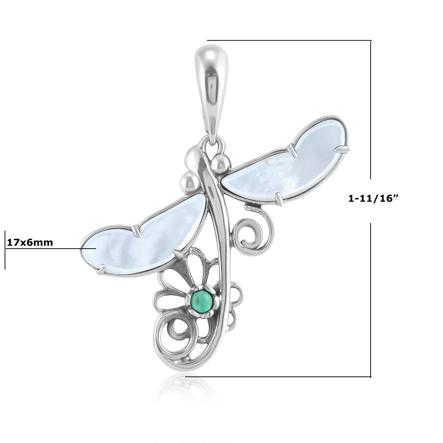 Sterling Silver White Mother of Pearl and Variscite Fritz Casuse Dragonfly Pendant Enhancer