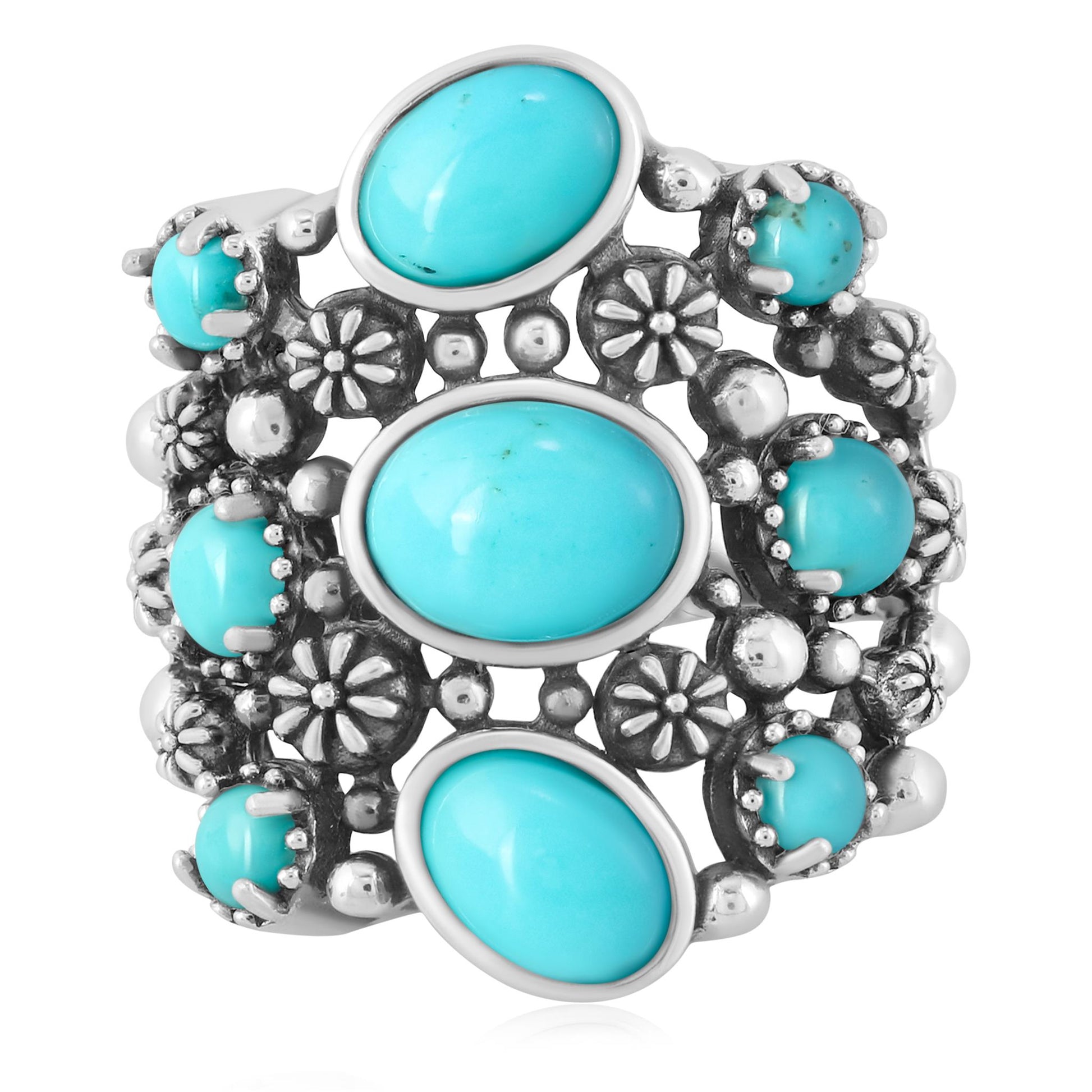 EXCLUSIVELY OURS! Sterling Silver Kingman Turquoise 9-Stone Cluster Ring