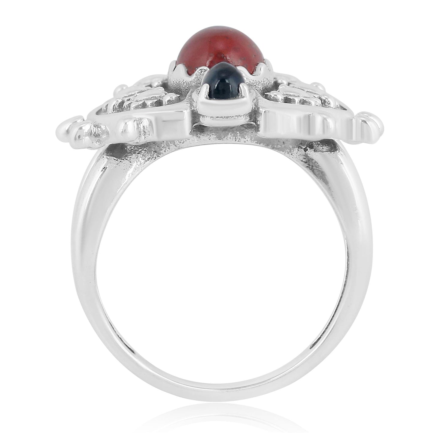 Sterling Silver Red Jasper Black Onyx Ladybug Ring