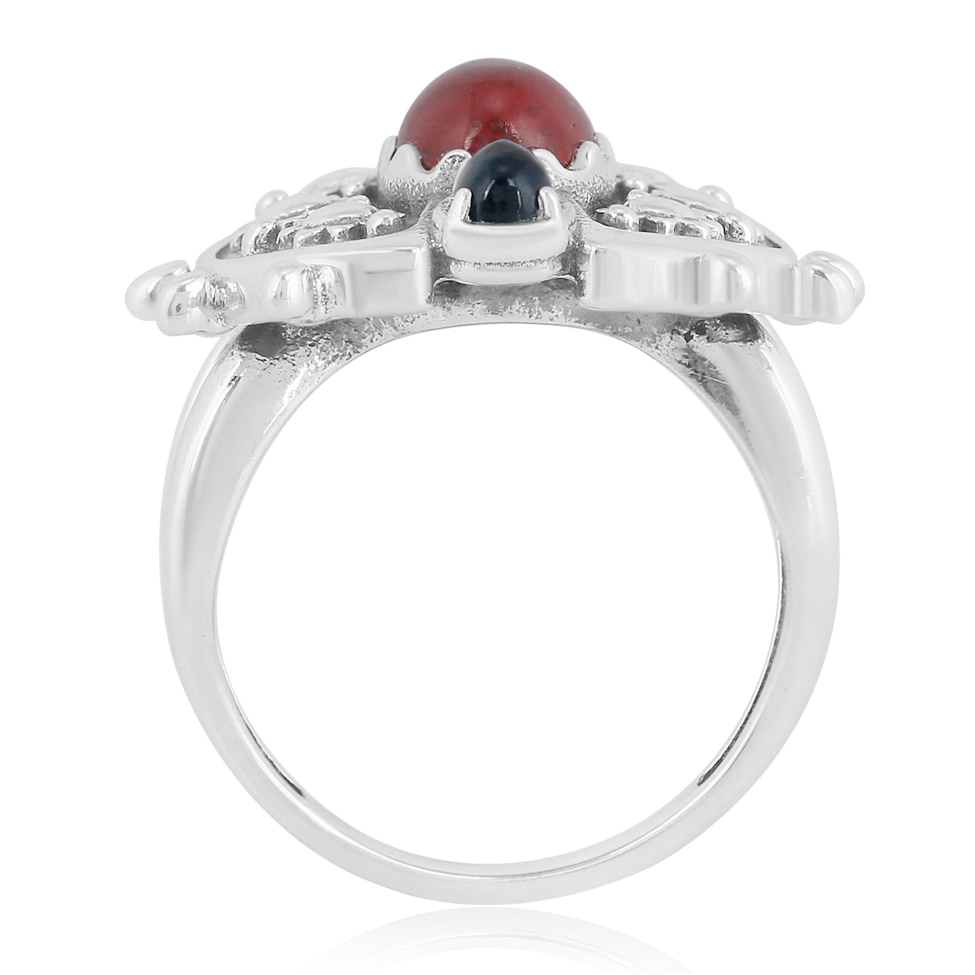 Sterling Silver Red Jasper Black Onyx Ladybug Ring