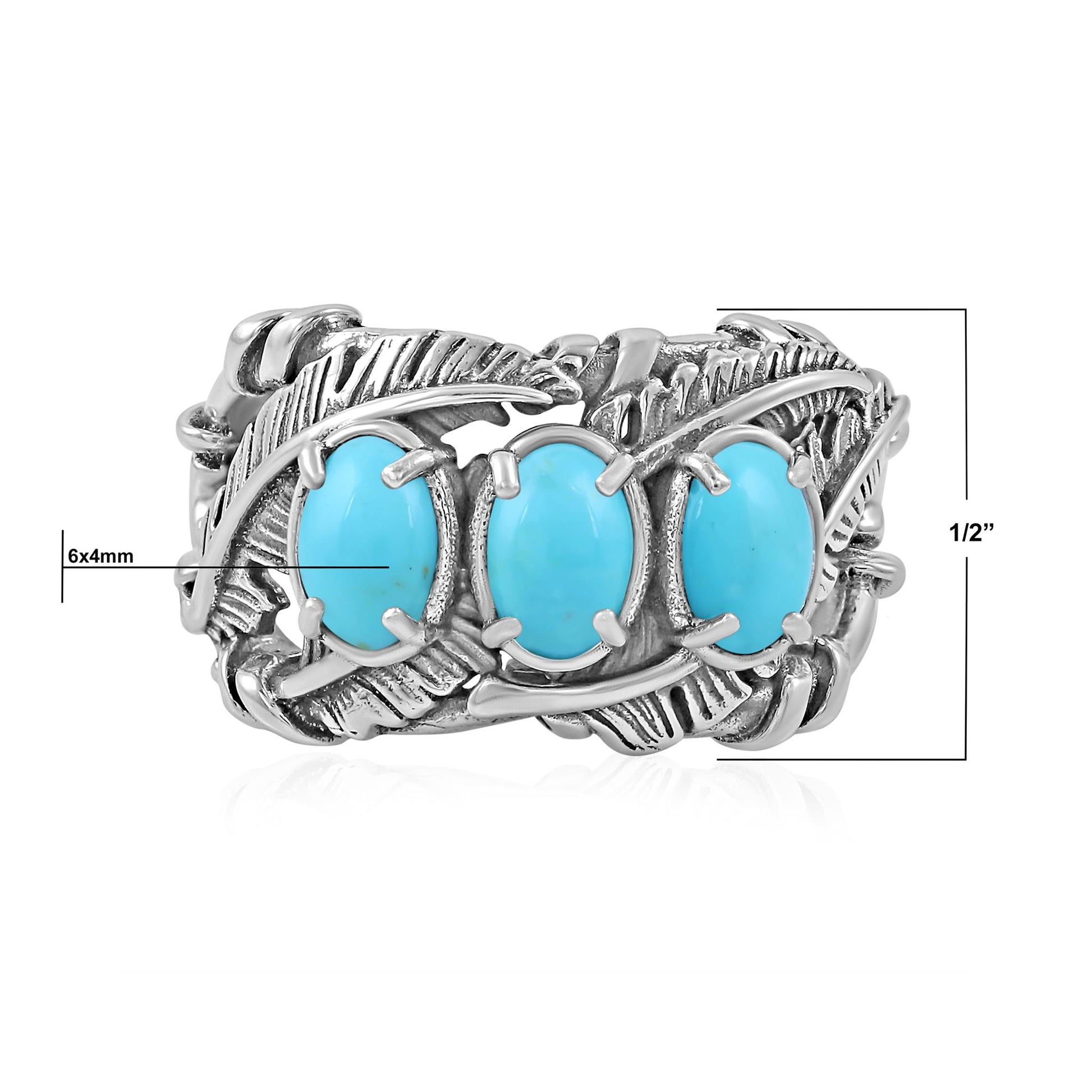 Sterling Silver Kingman Turquoise Three Stone Feather Ring